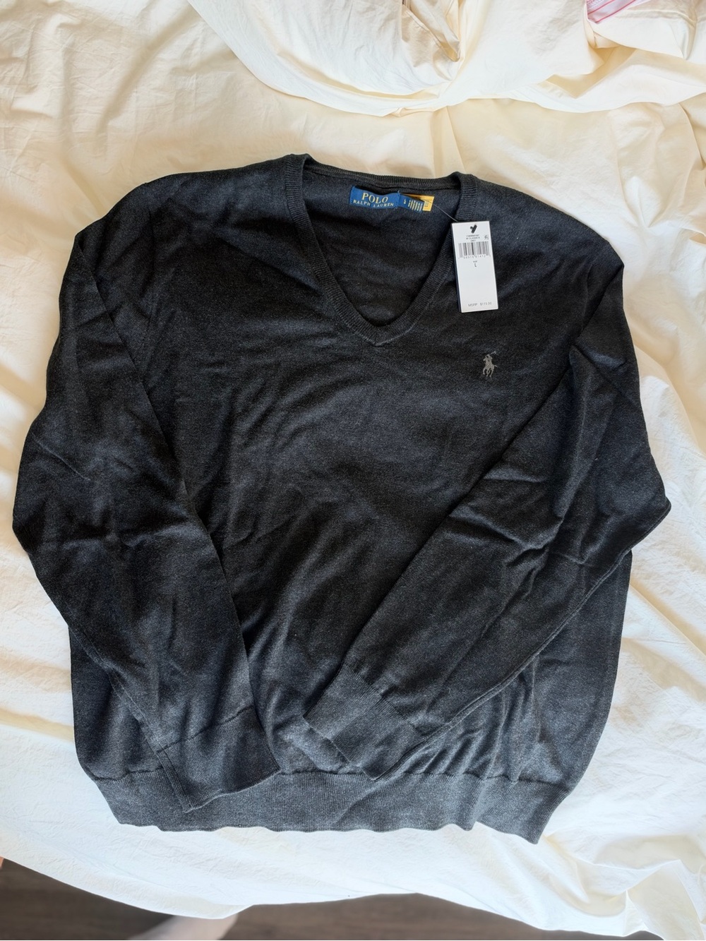 Polo by Ralph Lauren Men's Grey V-Neck Sweater